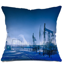 Winter Night Panoramic Oil Pumpjack. Pillows 50350550