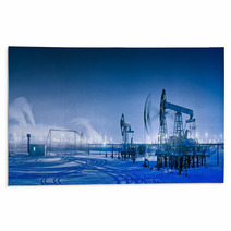 Winter Night Panoramic Oil Pumpjack. Rugs 50350550