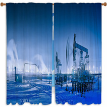 Winter Night Panoramic Oil Pumpjack. Window Curtains 50350550
