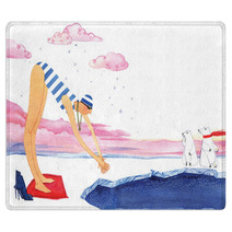 Winter Swimming Girl Swimming In Ice Hole On On White Background Rugs 126805687