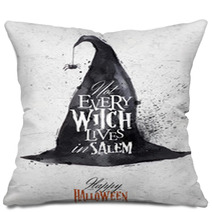 Witch Hat Halloween Poster Vintage Pillows 68263956