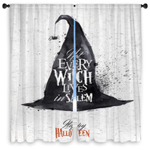Witch Hat Halloween Poster Vintage Window Curtains 68263956