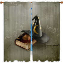 Wizard Hat And Old Book, Old-style Window Curtains 48113007