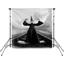 Wizard In Black Cloak And Dunce Hat Standing On Rails Backdrops 66610186
