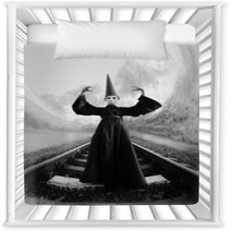 Wizard In Black Cloak And Dunce Hat Standing On Rails Nursery Decor 66610186