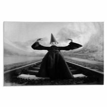 Wizard In Black Cloak And Dunce Hat Standing On Rails Rugs 66610186