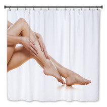 Woman Apply Cream On Her Bare Feet Bath Decor 60418733