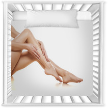 Woman Apply Cream On Her Bare Feet Nursery Decor 60418733