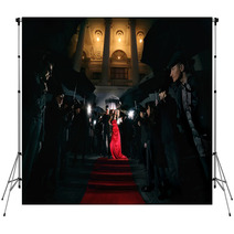 Woman In Red Dress On The Red Carpet Photos Of Paparazzi Backdrops 75451548