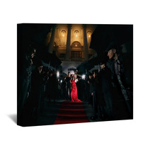 Woman In Red Dress On The Red Carpet Photos Of Paparazzi Wall Art 75451548