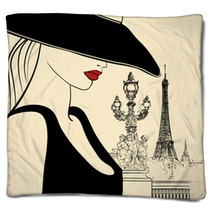 Woman On Alexander III Bridge In Paris Blankets 22479374