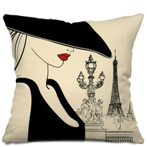 Woman On Alexander III Bridge In Paris Pillows 22479374