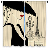 Woman On Alexander III Bridge In Paris Window Curtains 22479374