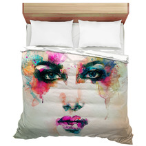 Woman Portrait  .abstract  Watercolor .fashion Background Bedding 68067837