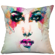 Woman Portrait  .abstract  Watercolor .fashion Background Pillows 68067837