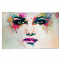 Woman Portrait  .abstract  Watercolor .fashion Background Rugs 68067837