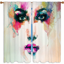 Woman Portrait  .abstract  Watercolor .fashion Background Window Curtains 68067837