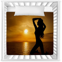 Woman Sexy Silhouette Over Sky Sunset On Sea Nursery Decor 68009955