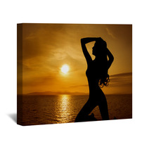 Woman Sexy Silhouette Over Sky Sunset On Sea Wall Art 68009955