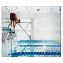 Woman Swimmer In A Starting Position Rugs 113709055