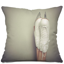 Woman Wearing Ice Skates Against A Wall Pillows 63710297