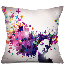 Woman With A Butterflies In Hair. Pillows 30731918