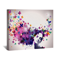 Woman With A Butterflies In Hair. Wall Art 30731918