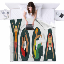 Women Doing Yoga And Creating Shapes Of Letters Eps 8 Illustration Blankets 162689504