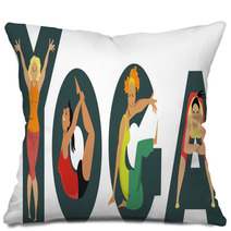 Women Doing Yoga And Creating Shapes Of Letters Eps 8 Illustration Pillows 162689504