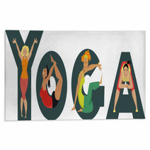 Women Doing Yoga And Creating Shapes Of Letters Eps 8 Illustration Rugs 162689504