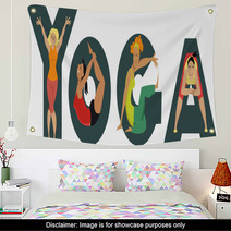 Women Doing Yoga And Creating Shapes Of Letters Eps 8 Illustration Wall Art 162689504