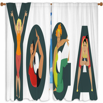 Women Doing Yoga And Creating Shapes Of Letters Eps 8 Illustration Window Curtains 162689504