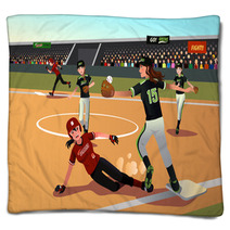 Women Playing Softball Blankets 75891909