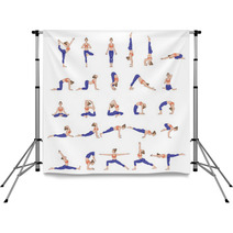 Women Silhouettes Collection Of Yoga Poses Asana Set Backdrops 138089912