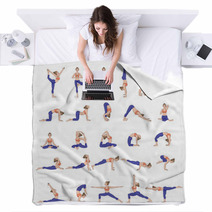 Women Silhouettes Collection Of Yoga Poses Asana Set Blankets 138089912