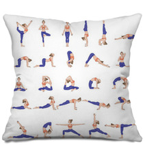 Women Silhouettes Collection Of Yoga Poses Asana Set Pillows 138089912