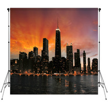 Wonderful Chicago Skyscrapers Silhouette At Sunset Backdrops 54324464