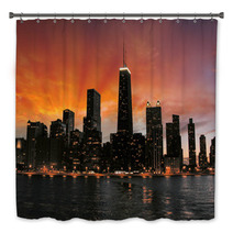 Wonderful Chicago Skyscrapers Silhouette At Sunset Bath Decor 54324464