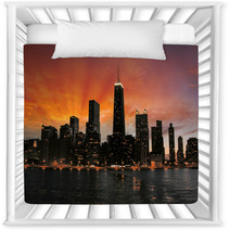 Wonderful Chicago Skyscrapers Silhouette At Sunset Nursery Decor 54324464