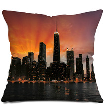 Wonderful Chicago Skyscrapers Silhouette At Sunset Pillows 54324464