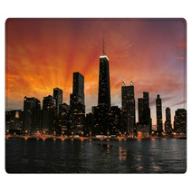 Wonderful Chicago Skyscrapers Silhouette At Sunset Rugs 54324464