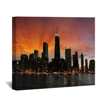 Wonderful Chicago Skyscrapers Silhouette At Sunset Wall Art 54324464
