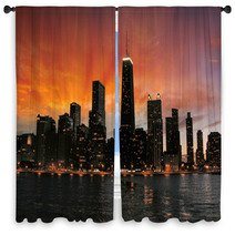 Wonderful Chicago Skyscrapers Silhouette At Sunset Window Curtains 54324464