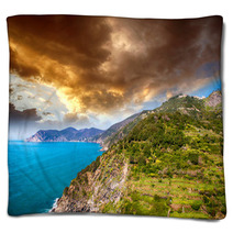 Wonderful Landscape Of Cinque Terre Coast, Italy Blankets 64042264