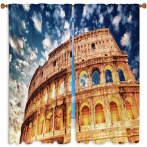 Wonderful View Of Colosseum In All Its Magnificience - Autumn Su Window Curtains 48144301