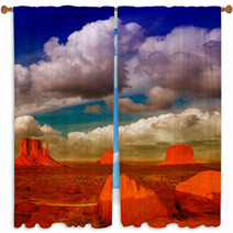 Wonderful View Of Famous Buttes Of Monument Valley At Sunset, Ut Window Curtains 54325217
