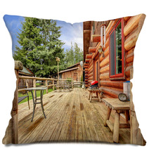 Wood Horse Farm Cabin Rustic Deck. Pillows 42831382