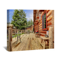 Wood Horse Farm Cabin Rustic Deck. Wall Art 42831382