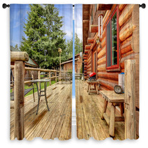 Wood Horse Farm Cabin Rustic Deck. Window Curtains 42831382