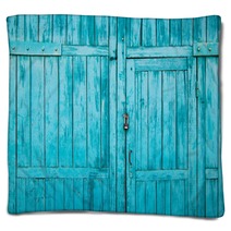 Wooden Blue Door Close Up Blankets 176383626